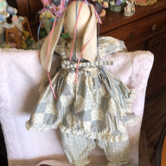 Vtg 80s Hand Made OOAK Bunny Rabbit Doll Fleece Dress Ears Cotton Apron 21” - Picture 5 of 7